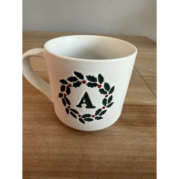 Pottery Barn Holly Alphabet Mug – Letter A – Christmas Holiday – New in Box - Picture 1 of 5